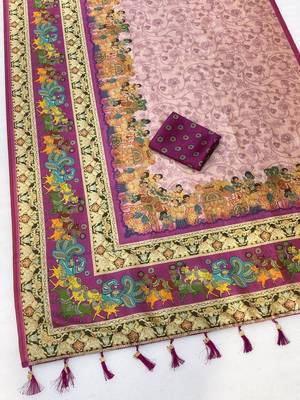 Multicolor digital print zarna silk blend saree with blouse 4