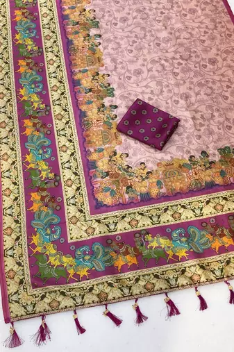 Multicolor digital print zarna silk blend saree with blouse
