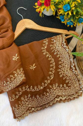 Fanta multicolor sequece embroidery work star georgette saree with blouse