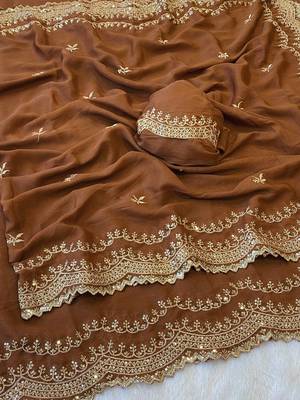 Fanta multicolor sequece embroidery work star georgette saree with blouse 2