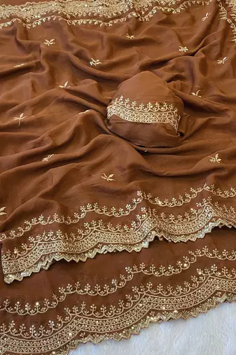 Fanta multicolor sequece embroidery work star georgette saree with blouse