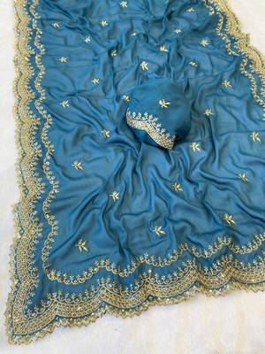 Firozi multicolor sequece embroidery work star georgette saree with blouse 1