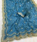 Firozi multicolor sequece embroidery work star georgette saree with blouse