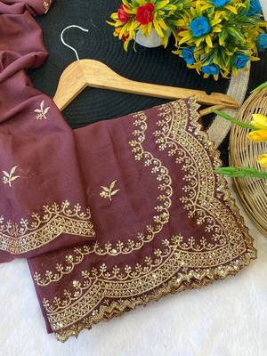 Onion multicolor sequece embroidery work star georgette saree with blouse 1