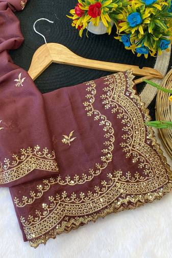 Onion multicolor sequece embroidery work star georgette saree with blouse