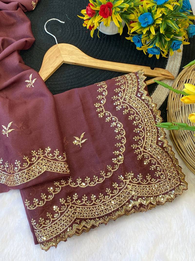 Onion multicolor sequece embroidery work star georgette saree with blouse