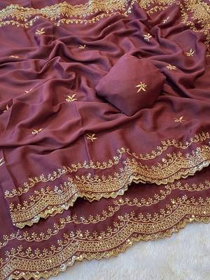 Onion multicolor sequece embroidery work star georgette saree with blouse 2