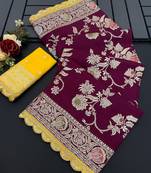 Wine hand dying & embroidery lace dola silk blend saree with blouse