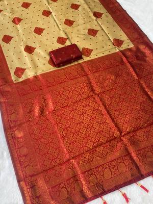 Chikoo top dyed weaving banarasi silk blend saree with blouse 1