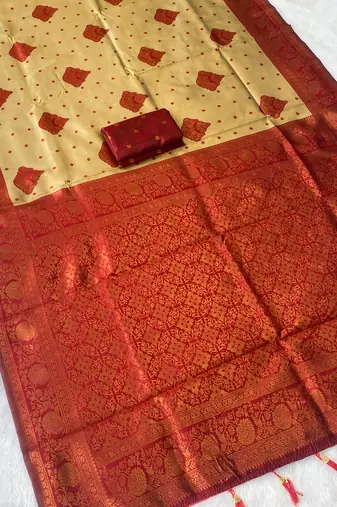 Chikoo top dyed weaving banarasi silk blend saree with blouse