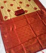 Chikoo top dyed weaving banarasi silk blend saree with blouse