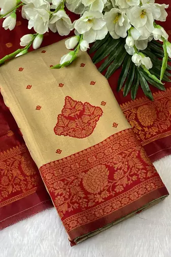 Chikoo top dyed weaving banarasi silk blend saree with blouse