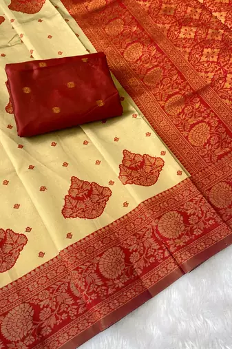Chikoo top dyed weaving banarasi silk blend saree with blouse