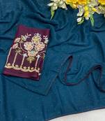 Petrol blue multicolor sequece embroidery work star georgette saree with blouse
