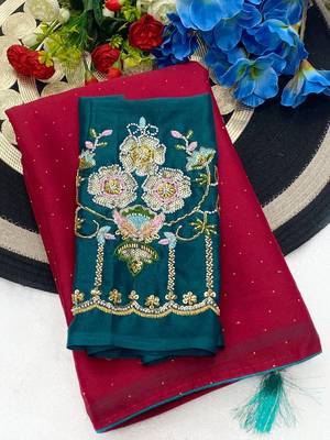 Pink multicolor sequece embroidery work star georgette saree with blouse 1