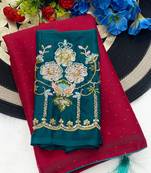 Pink multicolor sequece embroidery work star georgette saree with blouse