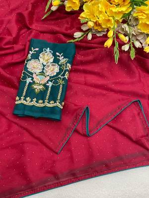 Pink multicolor sequece embroidery work star georgette saree with blouse 3