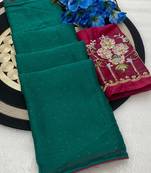 Rama green multicolor sequece embroidery work star georgette saree with blouse