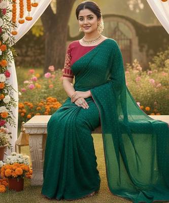 Rama green multicolor sequece embroidery work star georgette saree with blouse 3