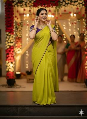 Yellow lemon multicolor sequece embroidery work star georgette saree with blouse 1