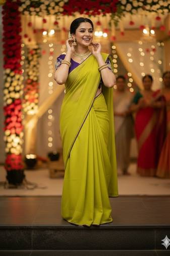 Yellow lemon multicolor sequece embroidery work star georgette saree with blouse