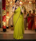 Yellow lemon multicolor sequece embroidery work star georgette saree with blouse