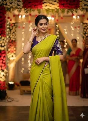 Yellow lemon multicolor sequece embroidery work star georgette saree with blouse 2