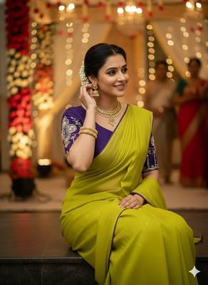 Yellow lemon multicolor sequece embroidery work star georgette saree with blouse 4