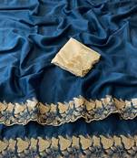 Petrol bluer zari embroidery work star georgette saree with blouse