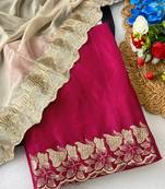 Pink zari embroidery work star georgette saree with blouse