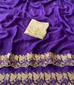 Purple zari embroidery work star georgette saree with blouse