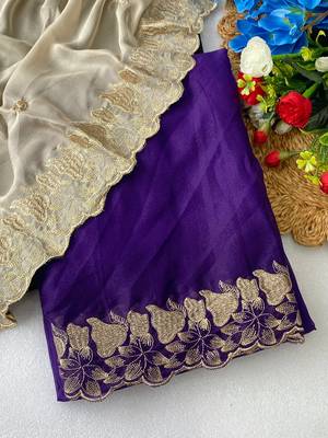 Purple zari embroidery work star georgette saree with blouse 2