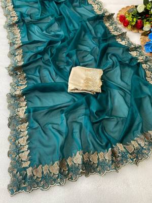Rama zari embroidery work star georgette saree with blouse 1