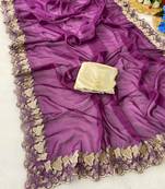 Wine zari embroidery work star georgette saree with blouse
