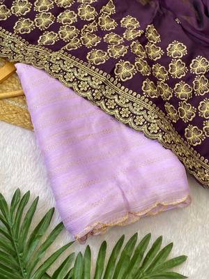 Lavender foil work moss chiffon saree with blouse 1