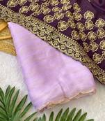 Lavender foil work moss chiffon saree with blouse