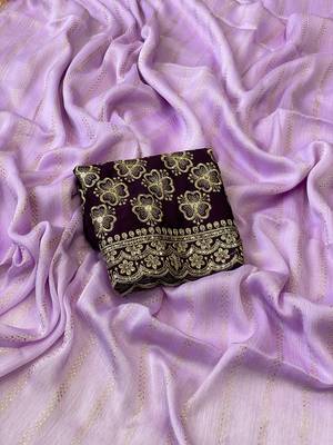 Lavender foil work moss chiffon saree with blouse 2