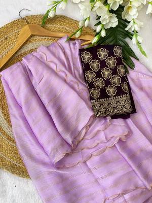 Lavender foil work moss chiffon saree with blouse 3