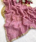 Pink multicolor sequece embroidery work crunchy saree with blouse