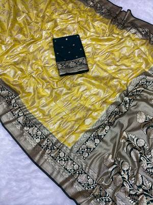 Lemon tapela dying dola silk blend saree with blouse 1