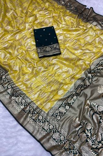 Lemon tapela dying dola silk blend saree with blouse
