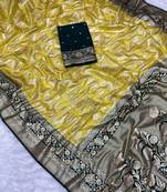 Lemon tapela dying dola silk blend saree with blouse