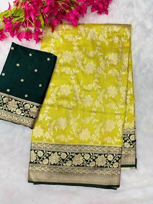 Lemon tapela dying dola silk blend saree with blouse 2