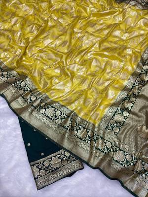 Lemon tapela dying dola silk blend saree with blouse 3