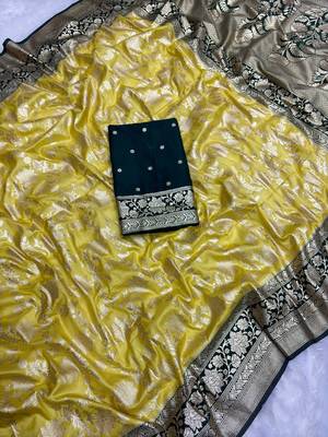 Lemon tapela dying dola silk blend saree with blouse 4