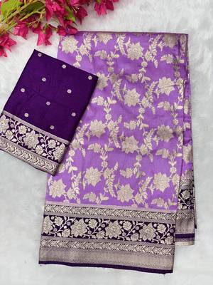 Levender tapela dying dola silk blend saree with blouse 2