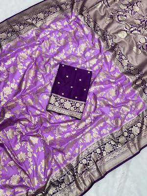 Levender tapela dying dola silk blend saree with blouse 3