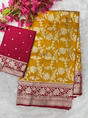 Mustard tapela dying dola silk blend saree with blouse 3