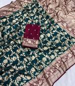 Petrol tapela dying dola silk blend saree with blouse