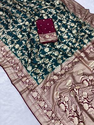 Petrol tapela dying dola silk blend saree with blouse 2